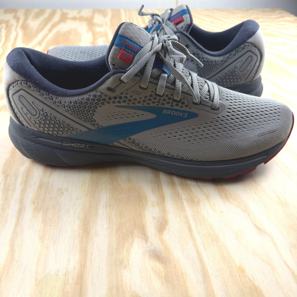 Brooks Ghost 14 Mens Running Shoes Grey Blue Red 1103691D078 Size 12